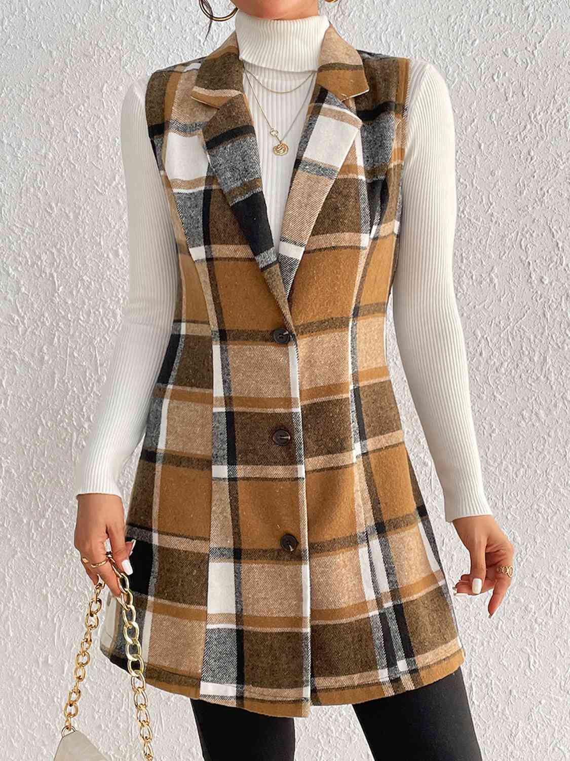 Plaid Lapel Collar Vest