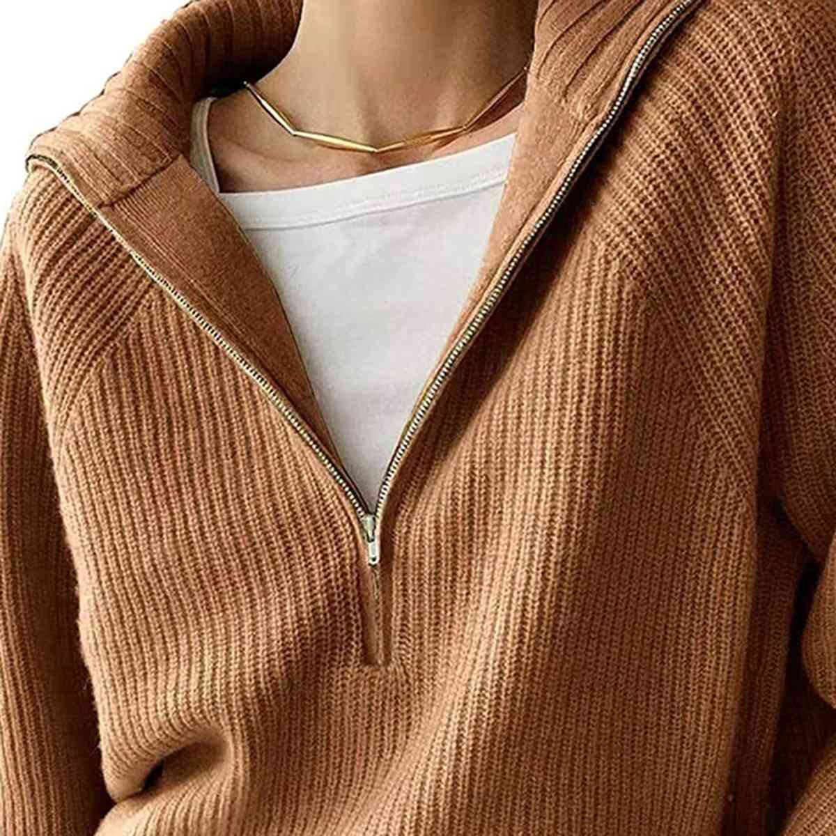 HaIf Zip Long Sleeve Knit Top