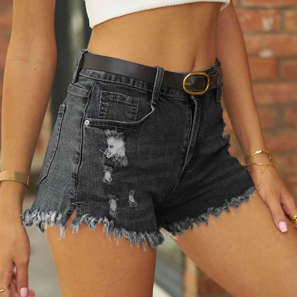 Raw Hem Distressed Denim Shorts