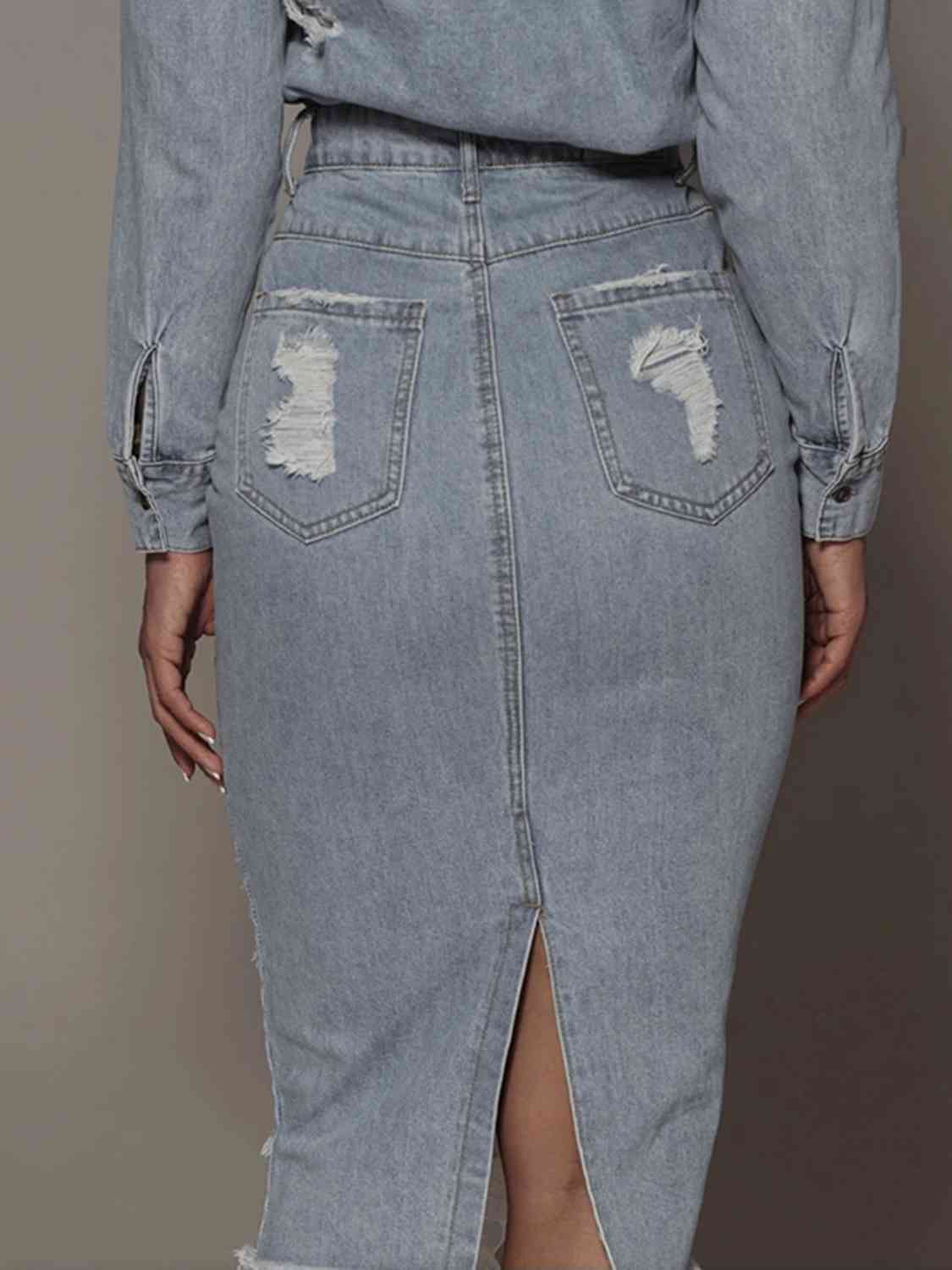 Distressed Slit Denim Skirt