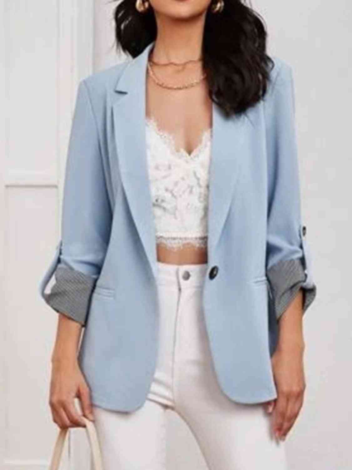 Lapel Collar Roll-Tab Sleeve Blazer